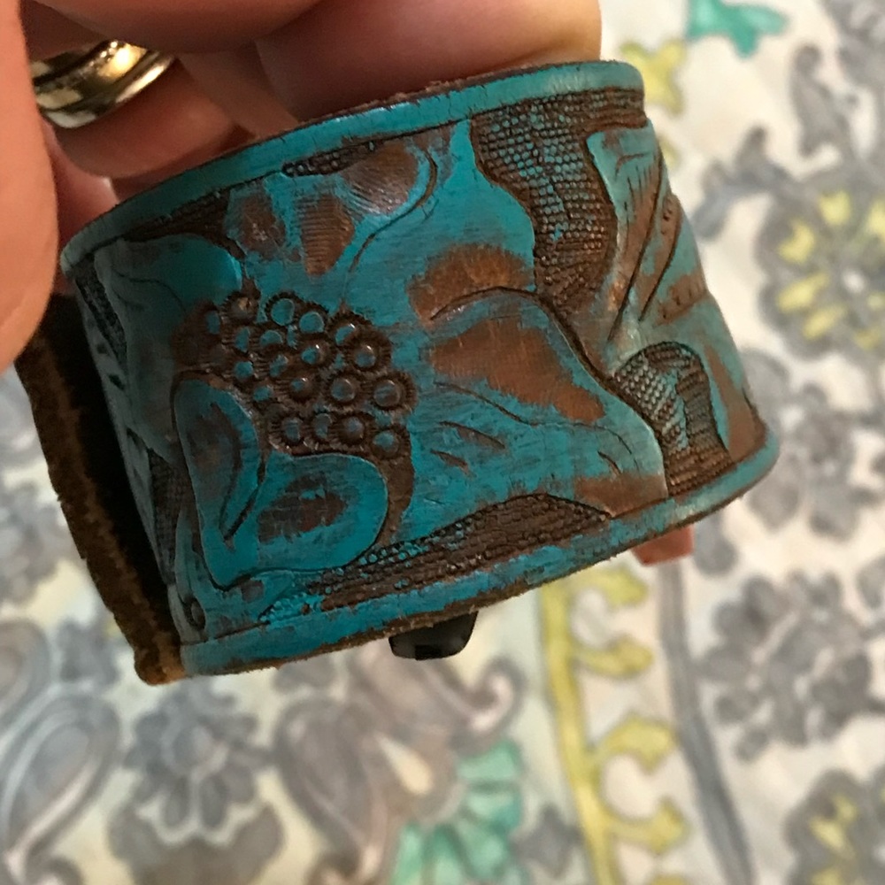 Euc leather turquoise brushed leather cuff